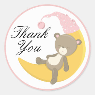 Teddy Bear on Crescent Moon Thank You Classic Round Sticker