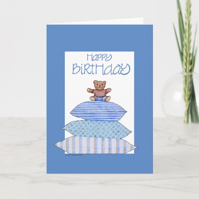 Teddy Bear on Cushions Birthday Card (Front)