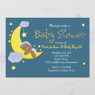 Teddy Bear on Moon BABY SHOWER Stars Invitation