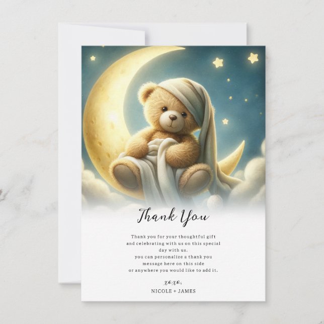 Teddy Bear on Moon Glow Stars Baby Shower Invitation (Front)
