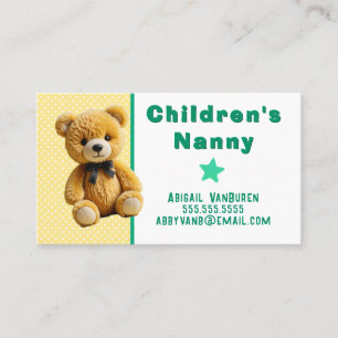 Teddy Bear on Polka Dots Nanny Babysitter Daycare Business Card
