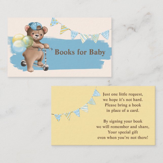 Teddy Bear on Scooter Baby Shower Books for Baby Business Card (Front/Back)