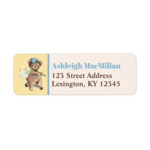 Teddy Bear on Scooter Baby Shower Return Address Label