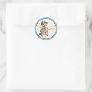 Teddy Bear on Scooter Baby Shower Thank You Classic Round Sticker