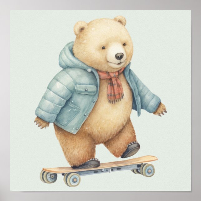 Teddy bear on skate board poster (Front)