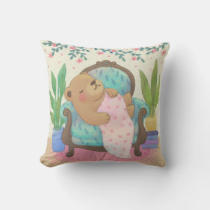 Teddy Bear on Vintage Armchair Illustration Cushion