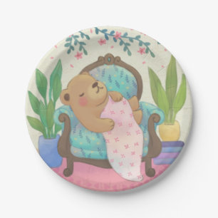 Teddy Bear on Vintage Armchair Illustration Paper Plate