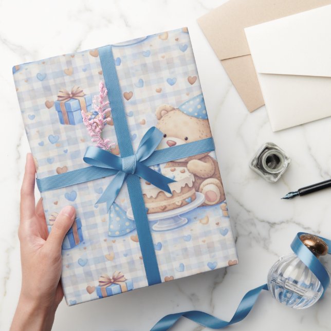 Teddy Bear One Year Old Birthday  Wrapping Paper (Gifting)