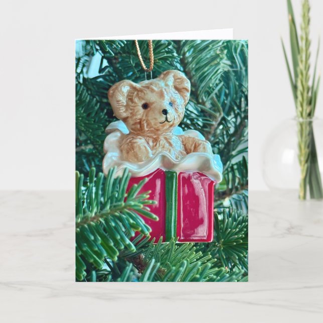 Teddy Bear Ornament Holiday Card (Front)