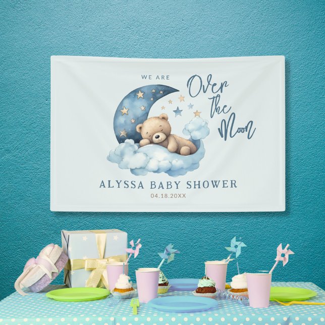 Teddy Bear Over the Moon Baby Shower Banner (Creator Uploaded)