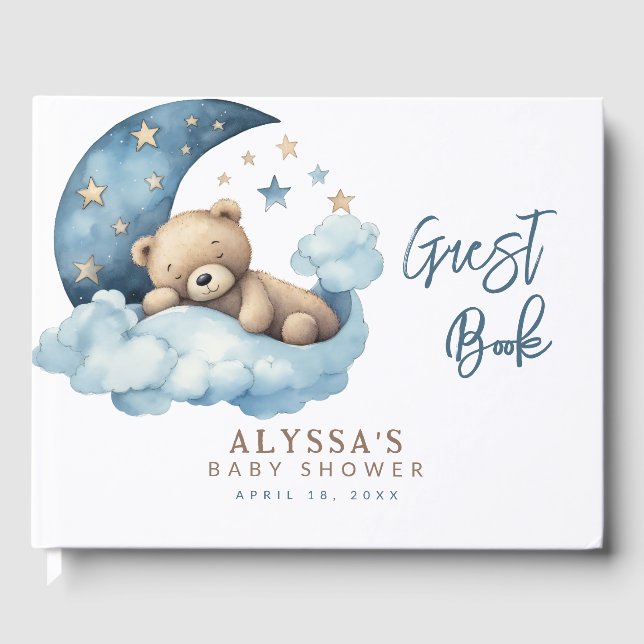 Teddy Bear Over the Moon Baby Shower Guest Book (Front)