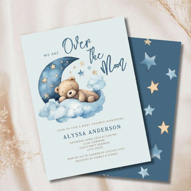 Teddy Bear Over the Moon Baby Shower Invitation (Creator Uploaded)