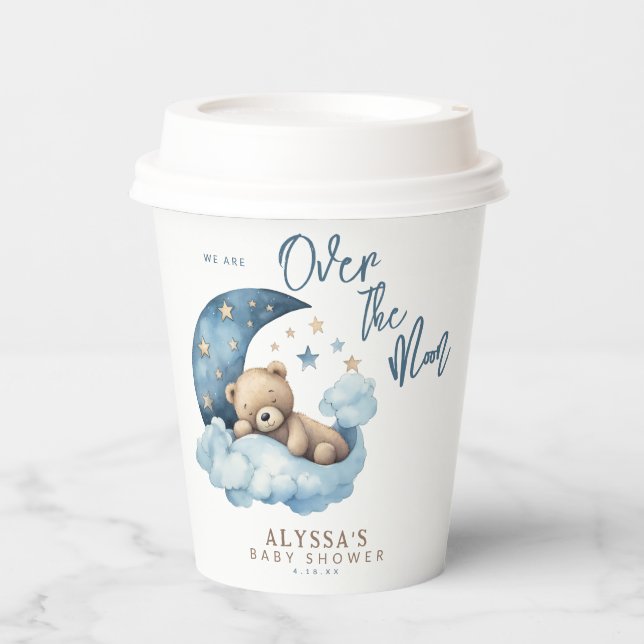 Teddy Bear Over the Moon Baby Shower Paper Cups (Front)