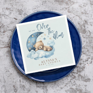 Teddy Bear Over the Moon Blue Baby Shower Napkin