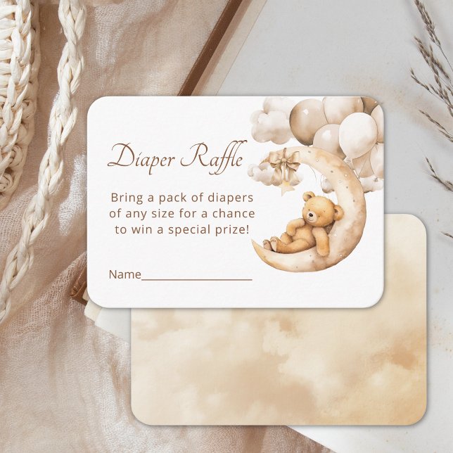 Teddy Bear Over the Moon Diaper Raffle Baby Shower Enclosure Card (Creator Uploaded)