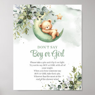 Teddy bear over the moon Don't Say Boy or Girl Poster