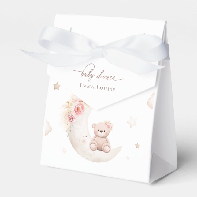 Teddy Bear Over The Moon Neutral Baby Shower Favour Box (Front Side)