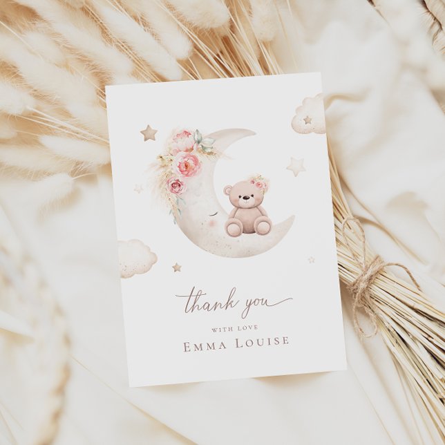 Teddy Bear Over The Moon Neutral Baby Shower  Thank You Card (Creator Uploaded)