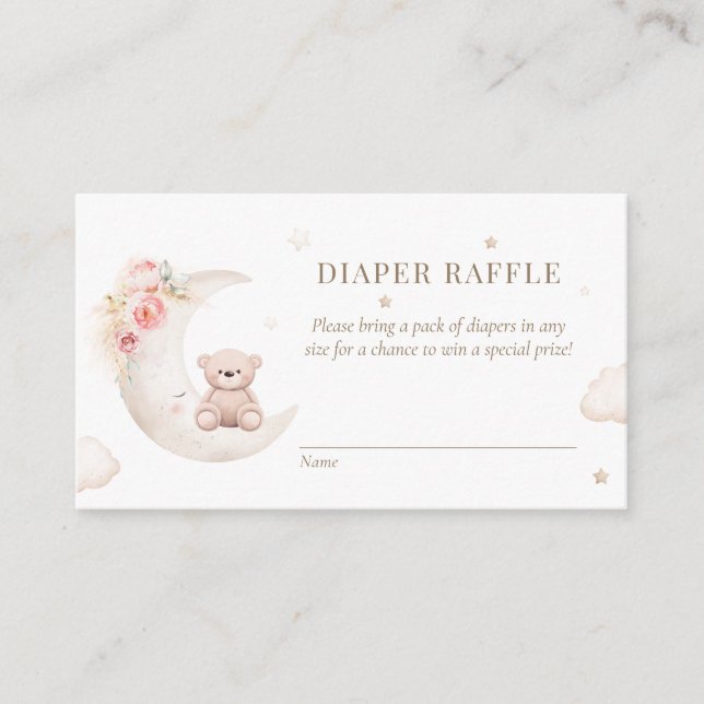 Teddy Bear Over The Moon Neutral Diaper Raffle Enclosure Card (Front)