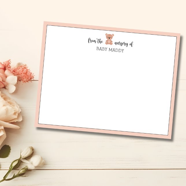 Teddy Bear Pale Pink Nursery Stationery Note Card (Creator Uploaded)