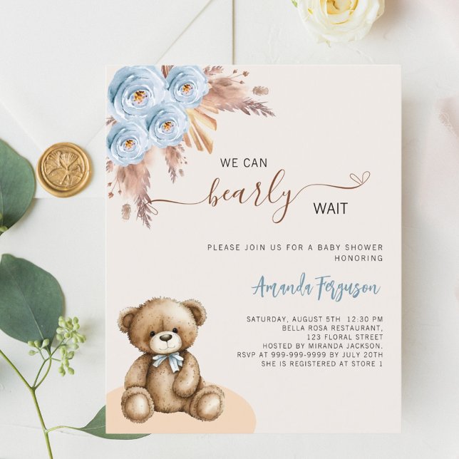 Teddy bear pampas blue boy budget baby shower (Creator Uploaded)