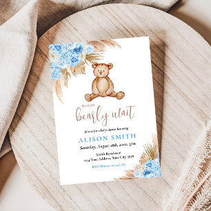 Teddy Bear Pampas Grass Bearly Wait Baby Shower Invitation