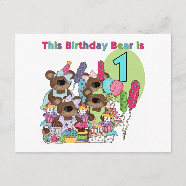 Teddy Bear Party 1st Birthday tshirts and Gifts Invitation Postcard (Front)
