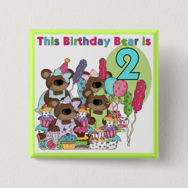 Teddy Bear Party 2nd Birthday T-shirts and Gifts 15 Cm Square Badge (Front)