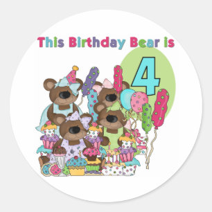 Teddy Bear Party 4th Birthday Tshirts and Gifts Classic Round Sticker