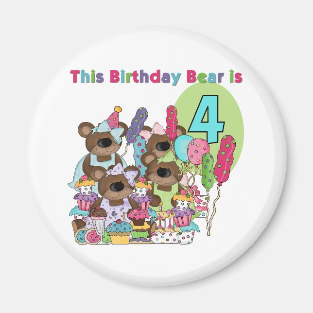 Teddy Bear Party 4th Birthday Tshirts and Gifts Magnet (Front)