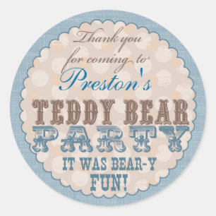 Teddy Bear Party Thank You Sticker - Blue