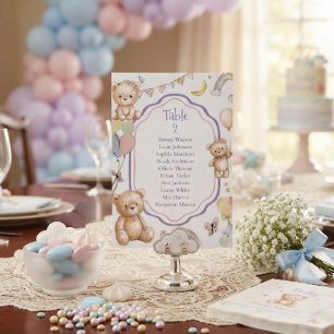 Teddy Bear Pastel Balloons Butterfly Moon Stars Table Number