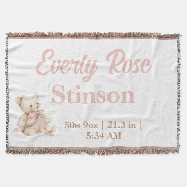 Teddy Bear Pastel Champagne  Gold Baby Girl  Throw Blanket (Front)