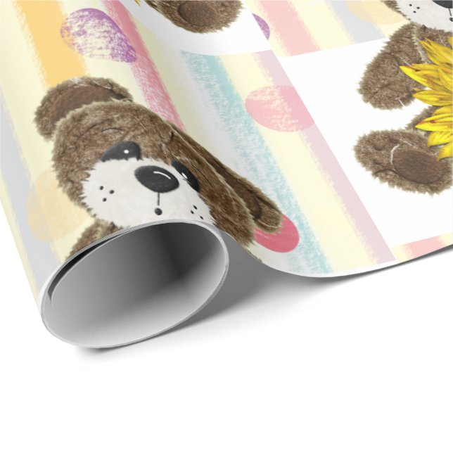 Teddy Bear Pastel Stripe Wrapping Paper  (Roll Corner)