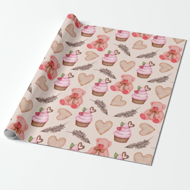 Teddy Bear Pattern Wrapping Paper (Unrolled)
