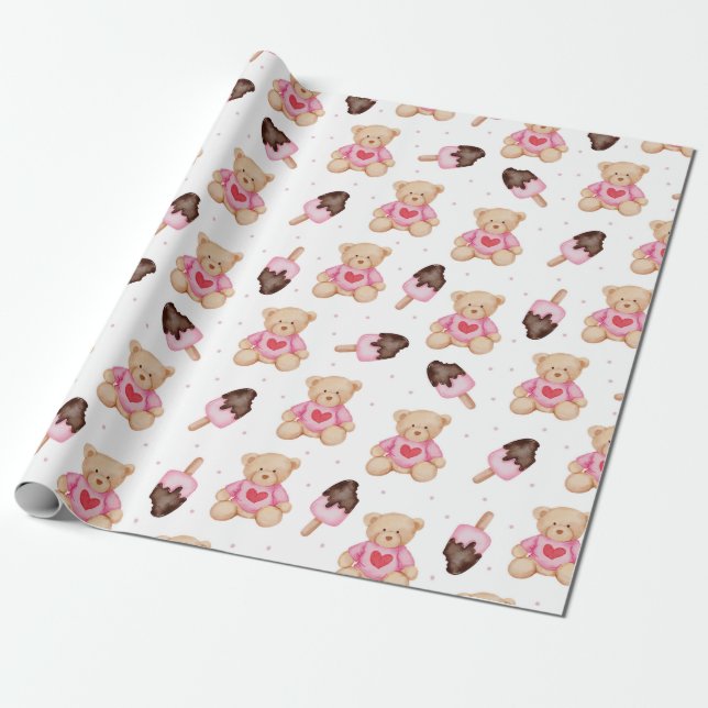 Teddy Bear Pattern Wrapping Paper (Unrolled)