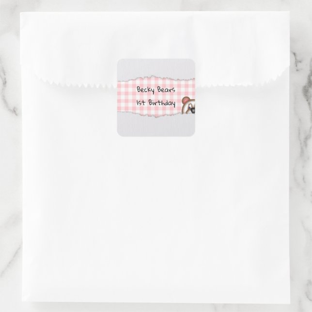 Teddy Bear Peekaboo birthday Square Sticker (Bag)