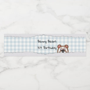 Teddy Bear Peekaboo birthday Water Bottle Label