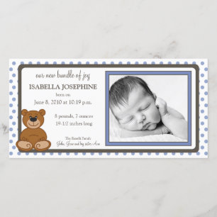 Teddy Bear Periwinkle Birth Announcement