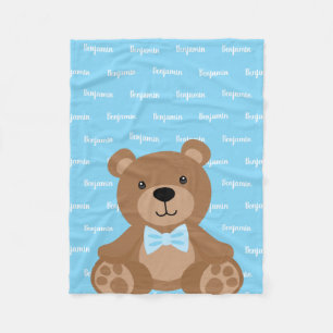 Teddy Bear Personalised Blue Name Boy Fleece Blanket