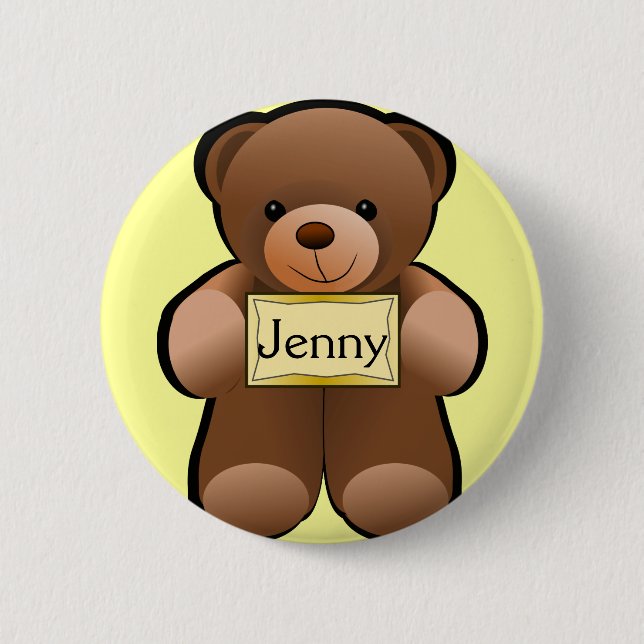 Teddy Bear Personalised Button Pin (Front)