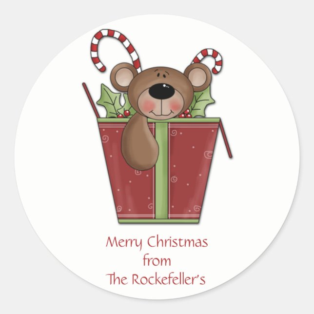 Teddy Bear Personalised Christmas Stickers (Front)