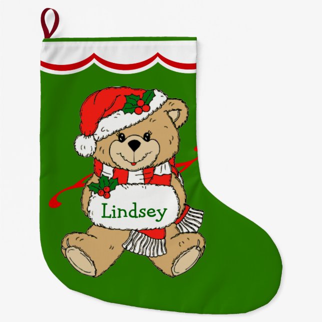 Teddy Bear Personalised Large Christmas Stocking (Front)