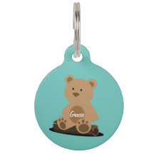 Teddy Bear Personalised White Text Pet ID Tag