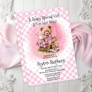 Teddy Bear Picnic Beary Special Girl Baby Shower Invitation
