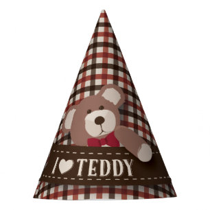 Teddy Bear Picnic Birthday -Brown and Red Gingham Party Hat