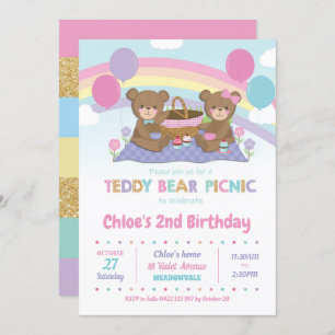 Teddy Bear Picnic Birthday Invitations Girl