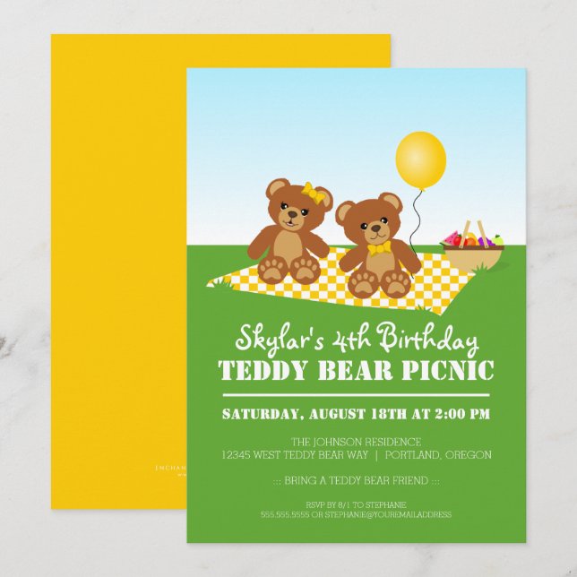Teddy Bear Picnic Birthday Party Invitation (Front/Back)