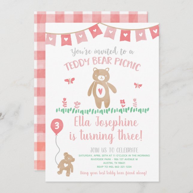 Teddy Bear Picnic Birthday Party Invitation (Front/Back)