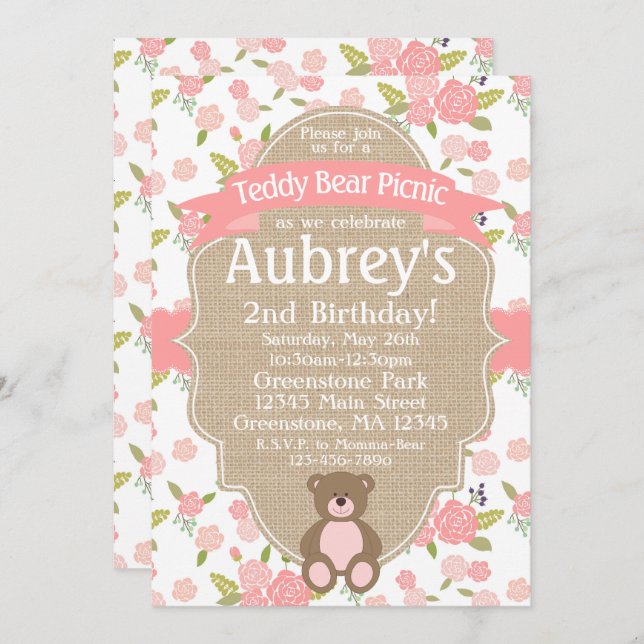 Teddy Bear Picnic Birthday Party Invitation (Front/Back)